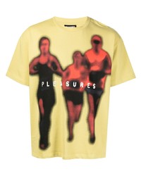 Мужская желтая футболка с круглым вырезом с принтом от Pleasures