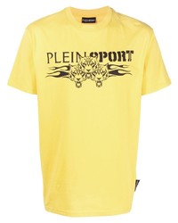 Мужская желтая футболка с круглым вырезом с принтом от Plein Sport