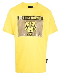 Мужская желтая футболка с круглым вырезом с принтом от Plein Sport