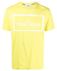 Мужская желтая футболка с круглым вырезом с принтом от Stone Island