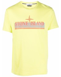 Мужская желтая футболка с круглым вырезом с принтом от Stone Island