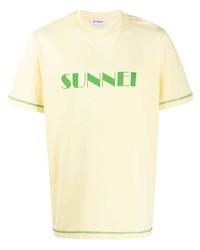 Мужская желтая футболка с круглым вырезом с принтом от Sunnei