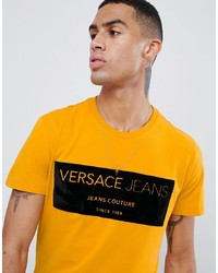 Мужская желтая футболка с круглым вырезом с принтом от Versace Jeans