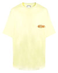 Мужская желтая футболка с круглым вырезом с принтом от Wooyoungmi