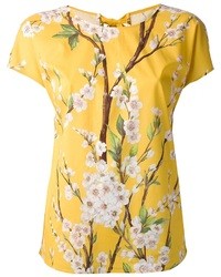 Женская желтая футболка с круглым вырезом с цветочным принтом от Dolce & Gabbana