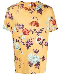 Мужская желтая футболка с круглым вырезом с цветочным принтом от Etro