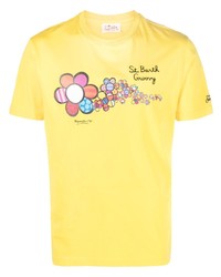 Мужская желтая футболка с круглым вырезом с цветочным принтом от MC2 Saint Barth