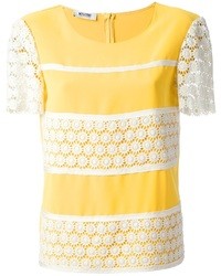 Женская желтая футболка с круглым вырезом с цветочным принтом от Moschino Cheap & Chic