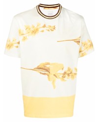 Мужская желтая футболка с круглым вырезом с цветочным принтом от Paul Smith