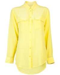 Желтая шелковая блуза на пуговицах