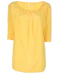 Желтая шелковая блуза с коротким рукавом от Aglini