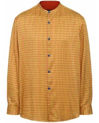 Мужская желтая шелковая рубашка с длинным рукавом с принтом от Shanghai Tang