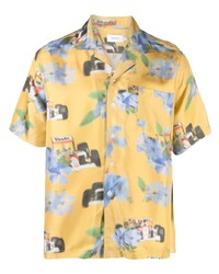 Мужская желтая шелковая рубашка с коротким рукавом с цветочным принтом от Rhude