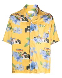 Мужская желтая шелковая рубашка с коротким рукавом с цветочным принтом от Rhude