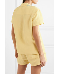 Женская желтая шелковая рубашка с коротким рукавом от Matin
