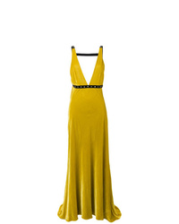 Желтое бархатное вечернее платье