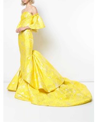 Желтое вечернее платье с вышивкой от Christian Siriano