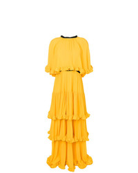 Желтое вечернее платье с рюшами от MSGM