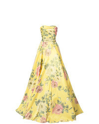 Желтое вечернее платье с цветочным принтом