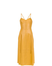 Желтое кожаное платье-миди от Nk