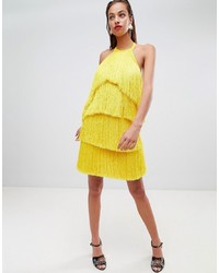 Желтое коктейльное платье c бахромой от ASOS DESIGN