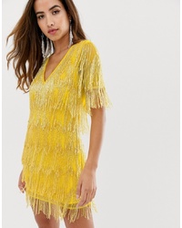 Желтое коктейльное платье с украшением от ASOS DESIGN