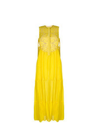 Желтое кружевное вечернее платье с цветочным принтом