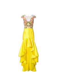 Желтое кружевное вечернее платье от Marchesa Notte