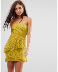Желтое кружевное облегающее платье от Missguided