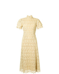 Желтое кружевное платье-миди от Macgraw