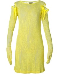 Желтое кружевное платье прямого кроя от Walter