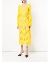 Желтое кружевное платье с запахом от Goen.J