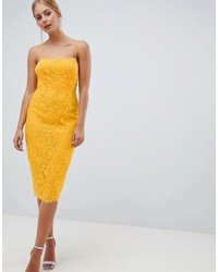 Желтое кружевное платье-футляр от ASOS DESIGN