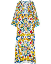 Желтое платье-макси с принтом от Dolce & Gabbana