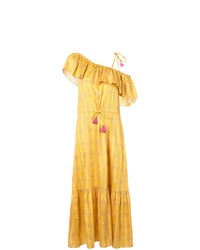 Желтое платье-макси с рюшами от Figue