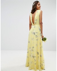 Желтое платье-макси с цветочным принтом