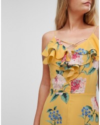 Желтое платье-макси с цветочным принтом от New Look
