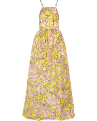 Желтое платье-макси с цветочным принтом от MSGM
