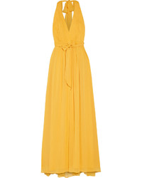 Желтое платье-макси со складками от Alice + Olivia