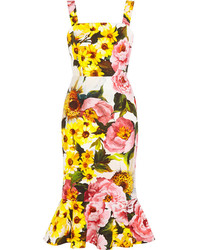 Желтое платье-миди с цветочным принтом от Dolce & Gabbana