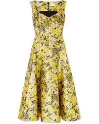 Желтое платье-миди с цветочным принтом от Erdem
