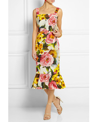 Желтое платье-миди с цветочным принтом от Dolce & Gabbana
