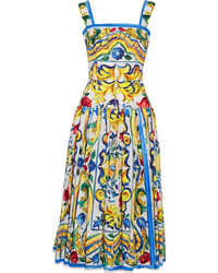 Желтое платье-миди со складками от Dolce & Gabbana