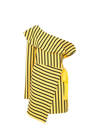 Желтое платье прямого кроя в вертикальную полоску от Goen.J