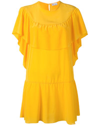 Желтое платье прямого кроя с рюшами от RED Valentino