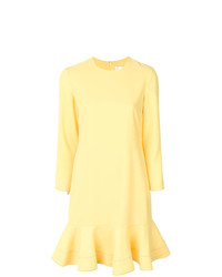 Желтое платье прямого кроя с рюшами от Victoria Victoria Beckham