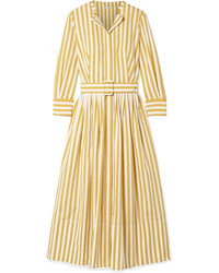 Желтое платье-рубашка в вертикальную полоску от Oscar de la Renta
