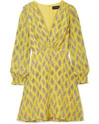 Желтое платье с пышной юбкой с принтом от Saloni