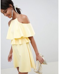 Желтое платье с пышной юбкой с рюшами от ASOS DESIGN