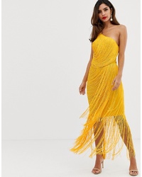 Желтое платье-футляр c бахромой от ASOS DESIGN